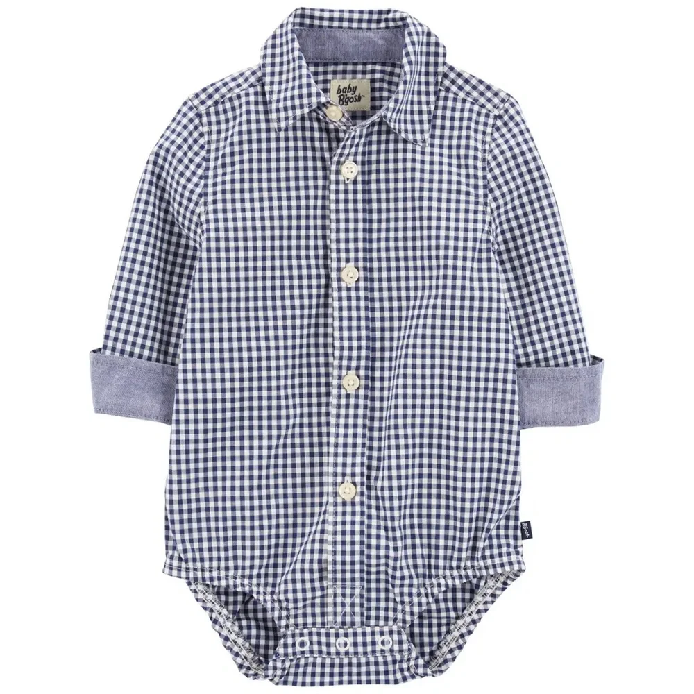 OshKosh B’gosh Navy Gingham Button-Down Bodysuit | 18M